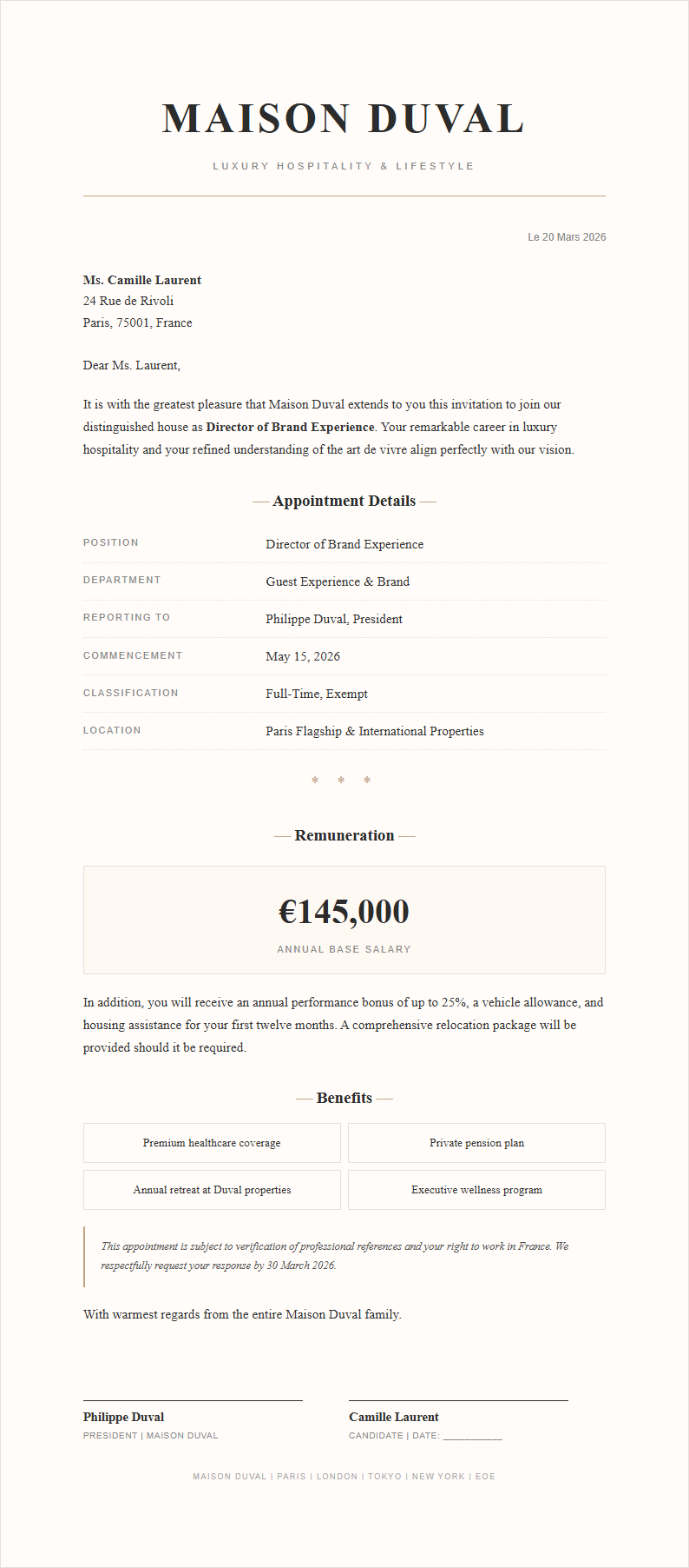 Elegant sophisticated job offer letter